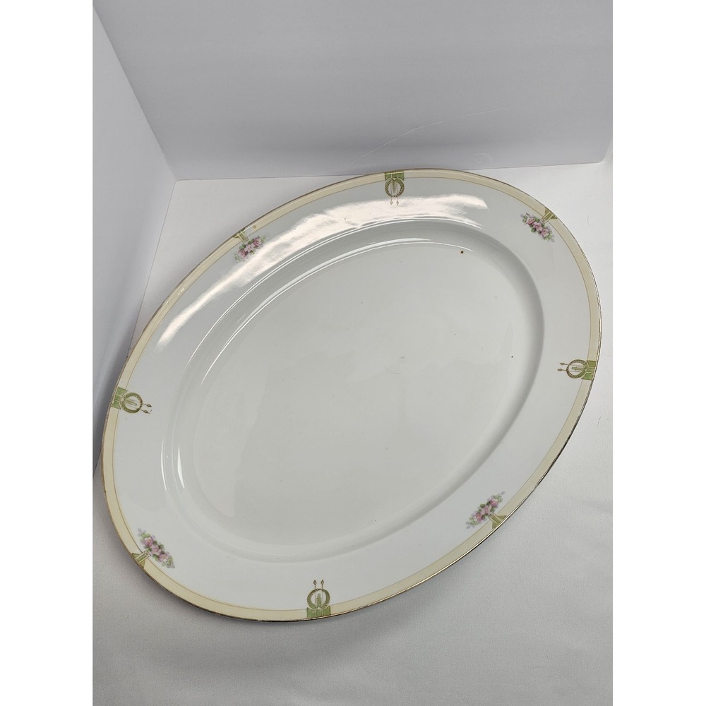 Antique Nippon Hand Painted Porcelain‎ Oval Platter Floral Gold Trim Chipped
